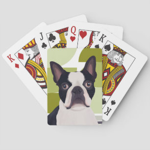 Baraja De Cartas Perro Terrier de Boston - Geométrico Verde
