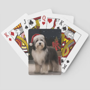 Baraja De Cartas Perro Terrier Tibetano en Navidad con Nieve