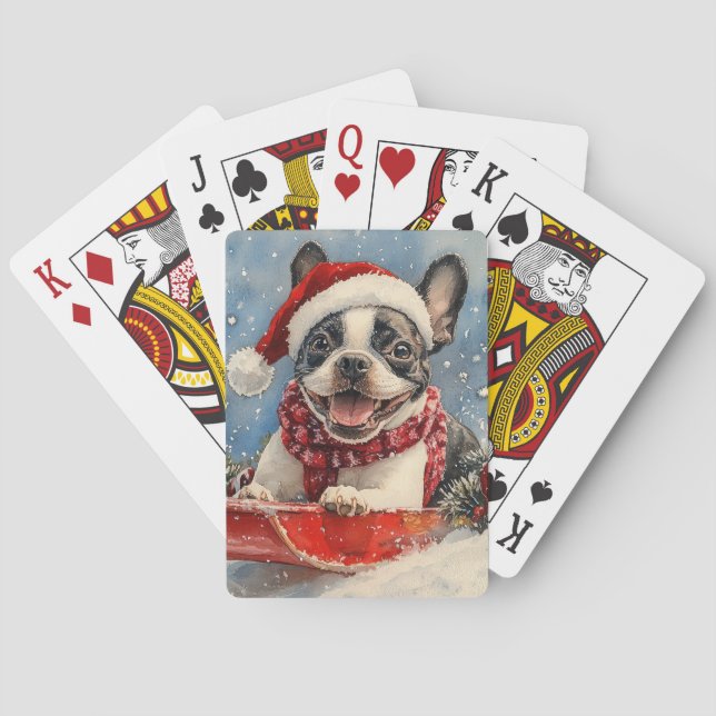 Baraja De Cartas Perro terrorífico de Boston con mangas y Navidades (Reverso)