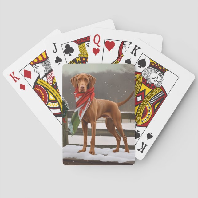 Baraja De Cartas Perro Vizsla en Navidades de nieve (Reverso)