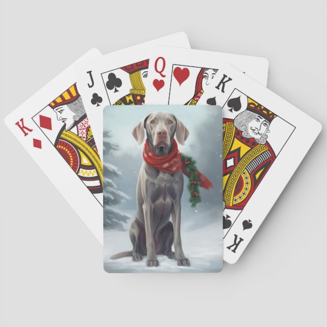 Baraja De Cartas Perro Weimaraner en Navidades de nieve (Reverso)