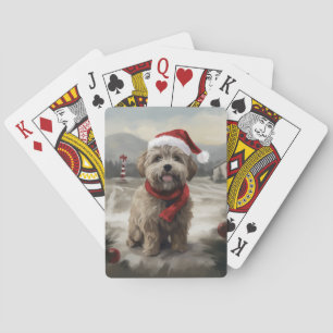 Baraja De Cartas Perro Yorkipoo en Navidad con nieve