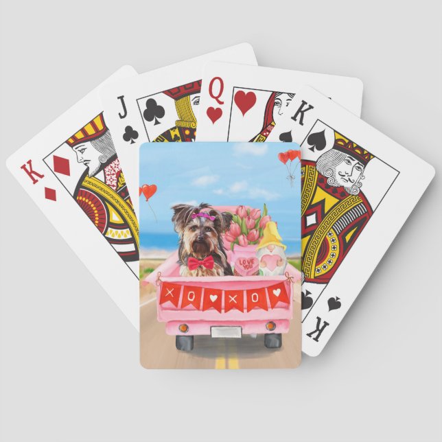 Baraja De Cartas Perro Yorkshire Terrier Día de San Valentín Camión (Reverso)