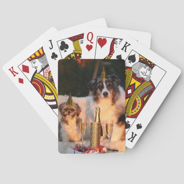 Baraja De Cartas Perros celebrando Año Nuevo (Reverso)
