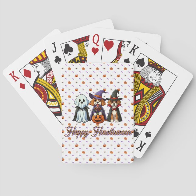 Baraja De Cartas Perros como fantasma, bruja y vampiro (Reverso)