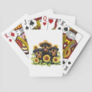 Baraja De Cartas Perros Rottweiler Rodeados De Girasoles