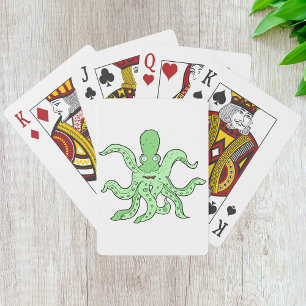 Baraja De Cartas Personaje de pulpo verde Monstruo del mar Quirky