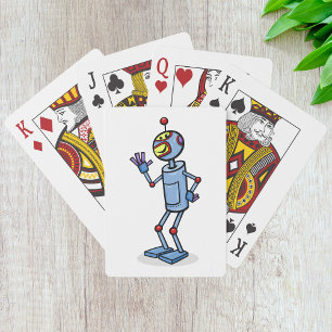 Baraja De Cartas Personaje de Robot Retro Futurista Saludando