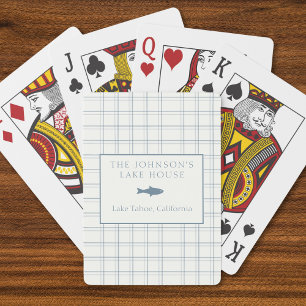 Baraja De Cartas Personalizable clásico Plaid Lake House Blue Fish