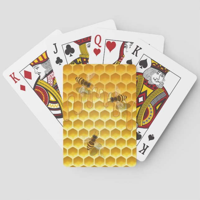 Baraja De Cartas Personalizable Golden Honeycomb con abejas (Reverso)