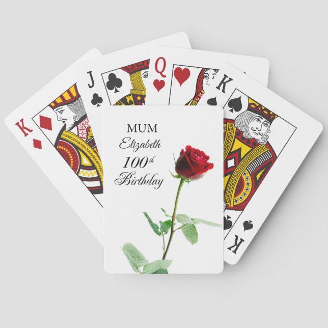 Baraja De Cartas Personalizada la flor roja de rosa roja de cumplea (Reverso)