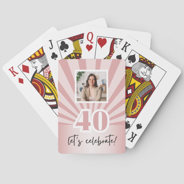 Baraja De Cartas Personalizado 40.ª franja rosada de cumpleaños (Reverso)