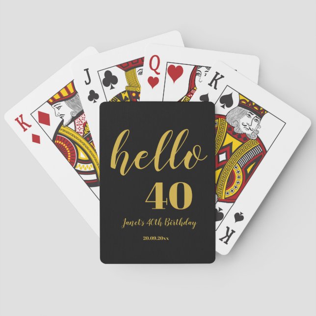 Baraja De Cartas Personalizado 40 cumpleaños Elegante negro y oro (Reverso)