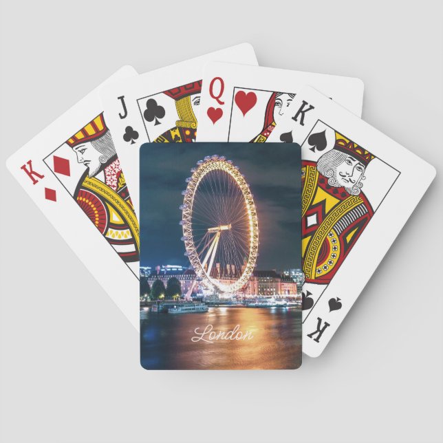 Baraja De Cartas Personalizado Blue Gold Cityscape Night Travel Lon (Reverso)