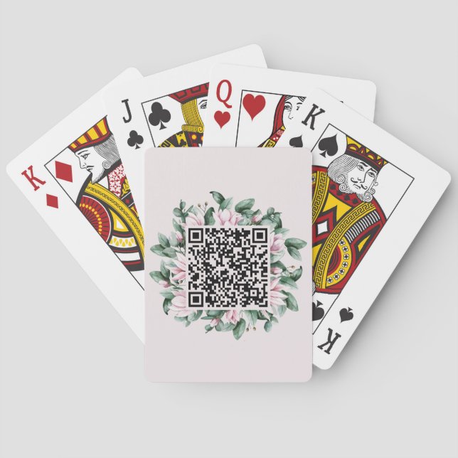 Baraja De Cartas Personalizado Código QR Magnolia Flower Frame Boda (Reverso)