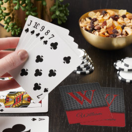 Baraja De Cartas Personalizado Cuero Falso Rojo Negro Monograma Ini
