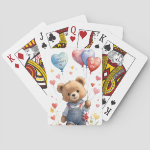 Baraja De Cartas Personalizado Cute Watercolor Teddy Bear Día de Sa