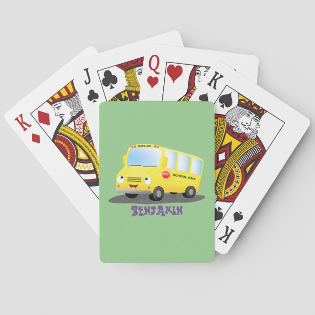 Baraja De Cartas Personalizado de autobús escolar alegre y amarillo (Reverso)