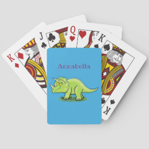 Baraja De Cartas Personalizado de dinosaurios de triceratops verde