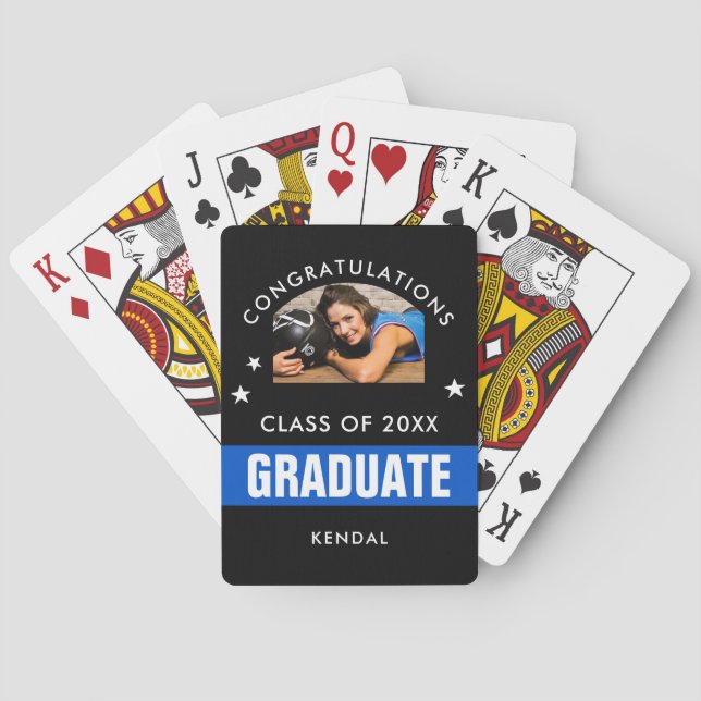 Baraja De Cartas Personalizado de graduación en negro y azul (Reverso)