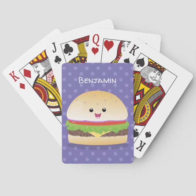Baraja De Cartas Personalizado de hamburguesa kawaii feliz (Reverso)