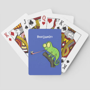 Baraja De Cartas Personalizado de lagarto de camaleón verde lindo