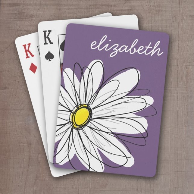 Baraja De Cartas Personalizado de margarita y marrón amarilla (Personalized playing cards - purple whimsical daisy)