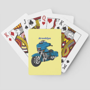 Baraja De Cartas Personalizado de moto azul feliz