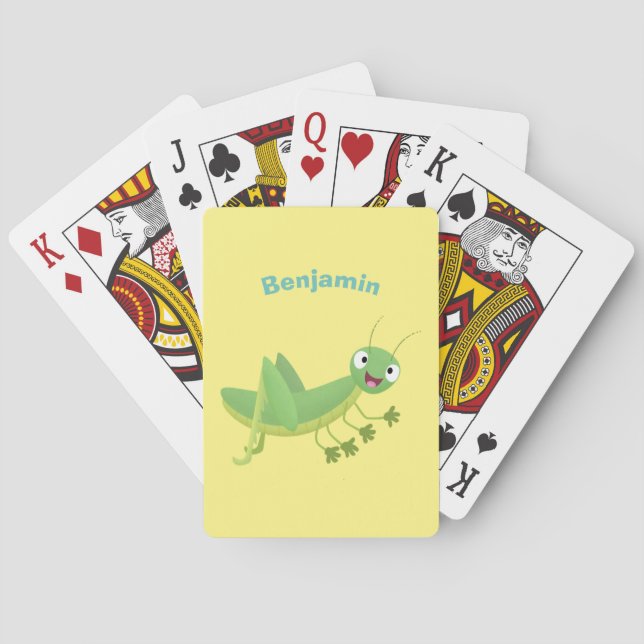 Baraja De Cartas Personalizado de saltamontes alegre verde (Reverso)