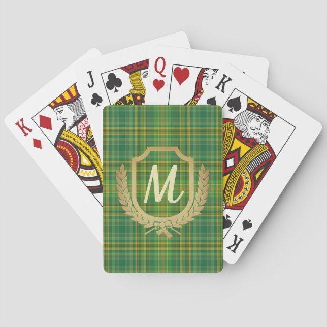 Baraja De Cartas Personalizado del tartán verde rico (plaid) (Reverso)