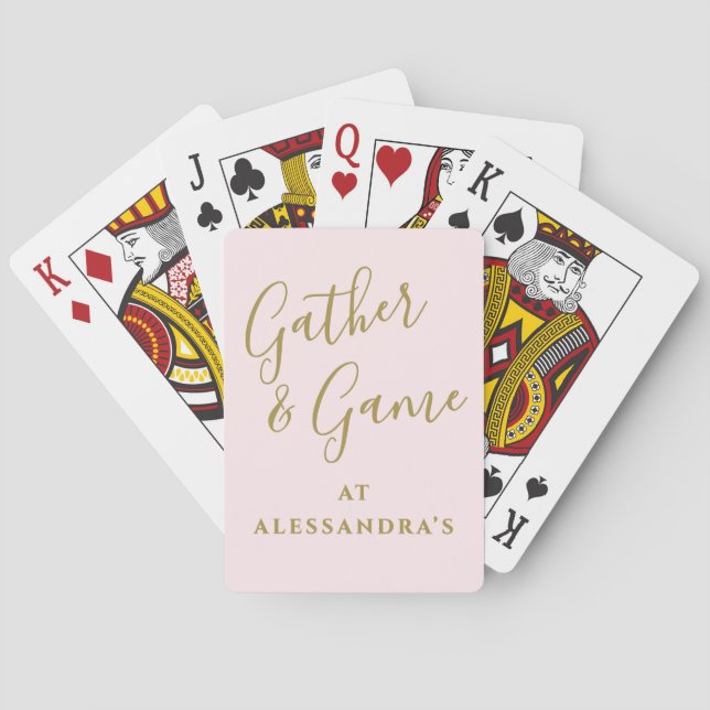 Baraja De Cartas Personalizado divertido pastel rosa oro script min (Reverso)