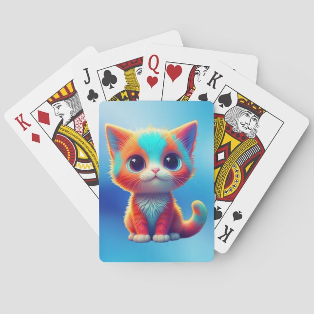 Baraja De Cartas Personalizado gatito de color arcoiris (Reverso)