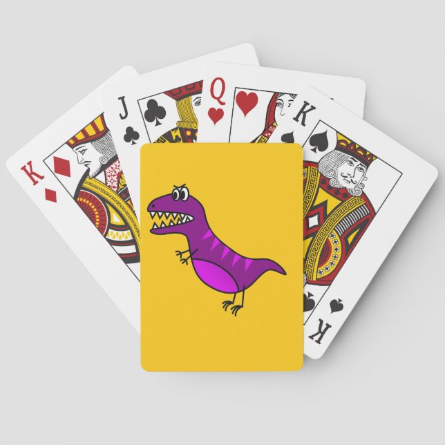 Baraja De Cartas Personalizado lindo enojado de dinosaurio morado (Reverso)