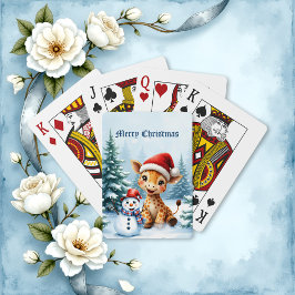 Baraja De Cartas Personalizado lindo Giraffe con Santa Hat y Snowma