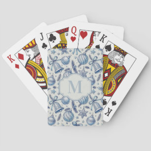 Baraja De Cartas Personalizado Monograma Blue Toile Ornamentos de N