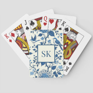 Baraja De Cartas Personalizado Monograma Chinoiserie Azul y Blanco