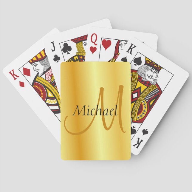Baraja De Cartas Personalizado Monograma Inicial Elegante Faux Gold (Reverso)