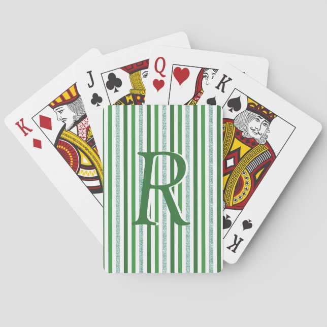 Baraja De Cartas Personalizado monogramado de rayas Purpurinas de p (Reverso)