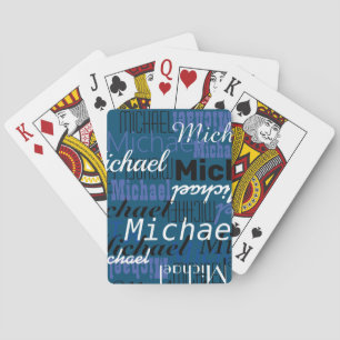 Baraja De Cartas Personalizado Nombre personal impreso Allover Blue