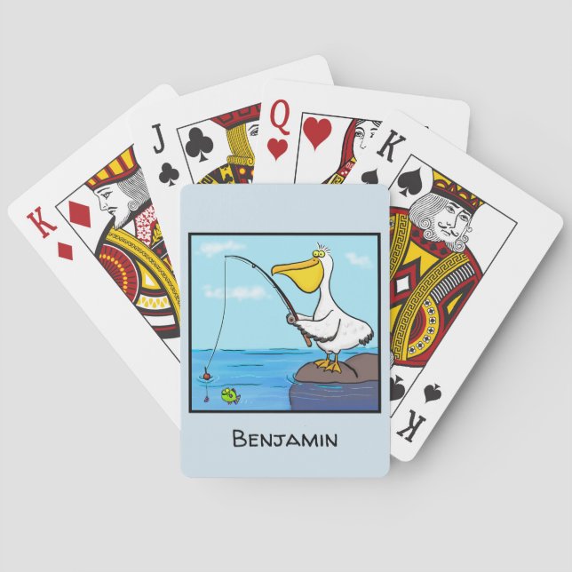 Baraja De Cartas Personalizado pelícano de pesca divertida (Reverso)