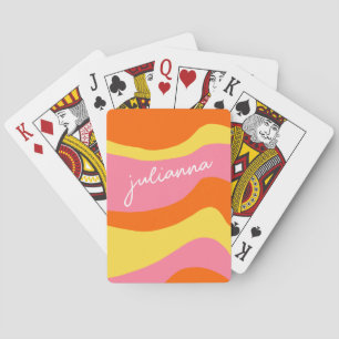 Baraja De Cartas Personalizado Retro 70 Groovy Naranja Rosa Único