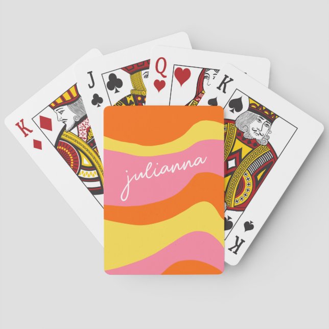 Baraja De Cartas Personalizado Retro 70 Groovy Naranja Rosa Único (Reverso)