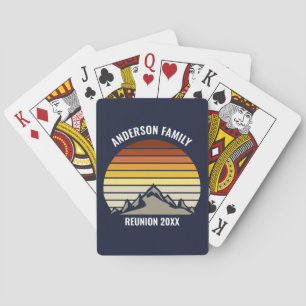 Baraja De Cartas Personalizado Retro Sunset Mountain Navy Blue