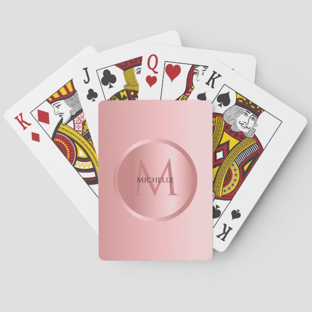 Baraja De Cartas Personalizado Rosa Monograma Dorado Plantilla Eleg (Reverso)