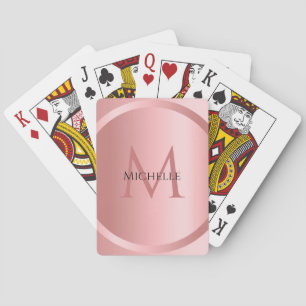 Baraja De Cartas Personalizado Rosa Monograma Dorado Plantilla Eleg