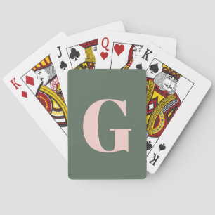 Baraja De Cartas Personalizado Simple Negrita Monograma Rosa y Verd