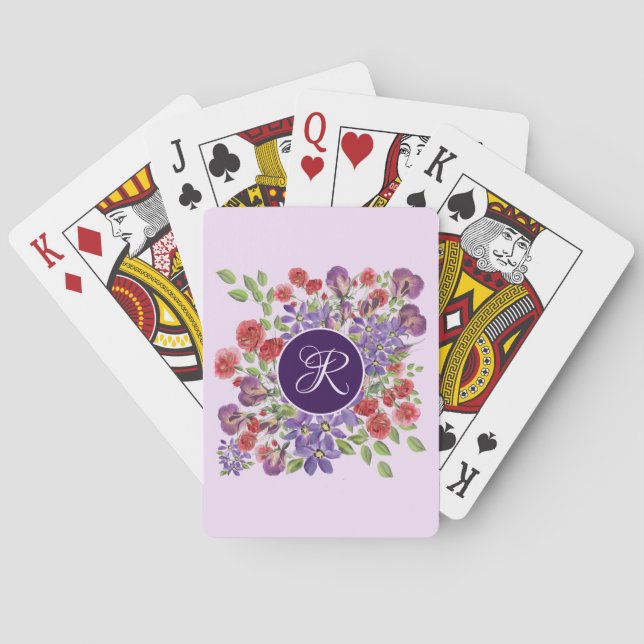 Baraja De Cartas Personalizado Tarjetas de juego florales iniciales (Reverso)