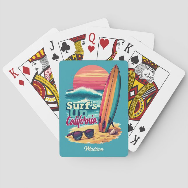 Baraja De Cartas Personalizado Text Surfing California (Reverso)