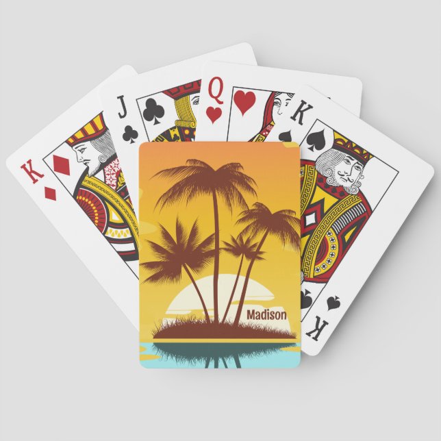 Baraja De Cartas Personalizado Texto Isla tropical Atardecer (Reverso)