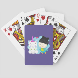 Baraja De Cartas Personalizados felinos: unicornio y pájaro felices